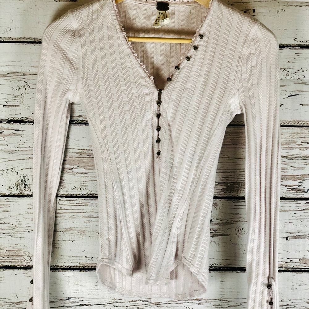 Free People Fitted Ribbed Ballet Pink Henley - Picture 4 of 16